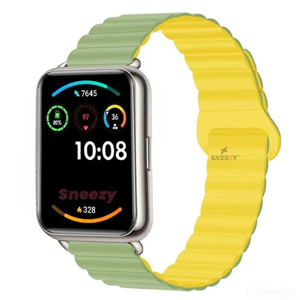 Huawei Watch Fit 2 İle Uyumlu Harmony Duo Magnetik Silikon Kordon  Mint