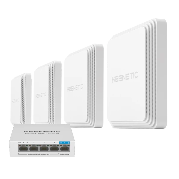 Keenetic Orbiter Pro 4'Lü Paket + Keenetic PoE+ Switch 5 Router PoE Mesh Wi-Fi Sistem