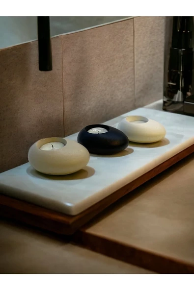 Minimal Dekoratif Beton Tealight Mumluk 3'lü Set - 2