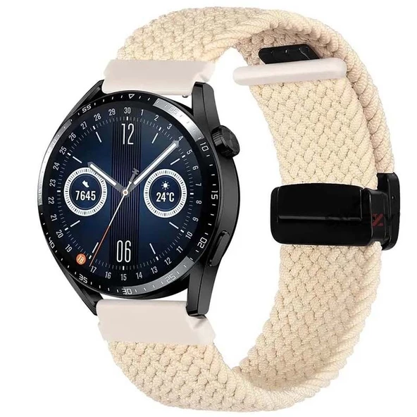 Sneezy Samsung Galaxy Watch 6 – Classic 40-43-44-47mm  20mm FiberLink Manyetik Tokalı Örgü Kordon  Starlight