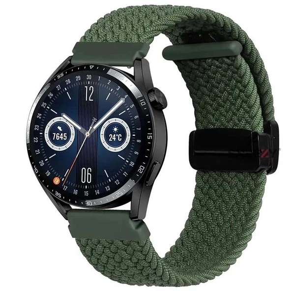 Sneezy Samsung Galaxy Watch 6 – Classic 40-43-44-47mm  20mm FiberLink Manyetik Tokalı Örgü Kordon  Haki