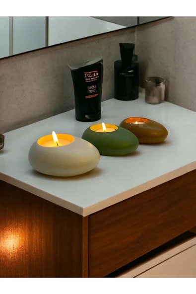 Three Drops Minimal Dekoratif Beton Tealight Mumluk 3'lü Set - 2