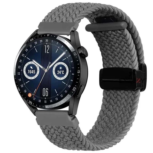 Sneezy Samsung Galaxy Watch 6 – Classic 40-43-44-47mm  20mm FiberLink Manyetik Tokalı Örgü Kordon  Koyu Gri