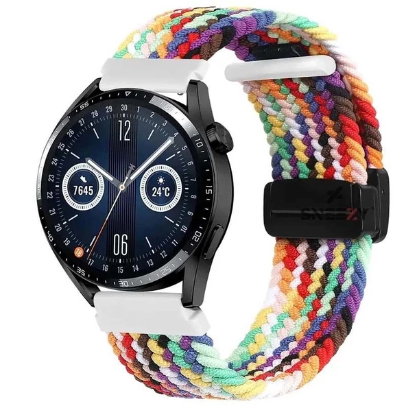 Sneezy Samsung Galaxy Watch 6 – Classic 40-43-44-47mm  20mm FiberLink Manyetik Tokalı Örgü Kordon  Gökkuşağı