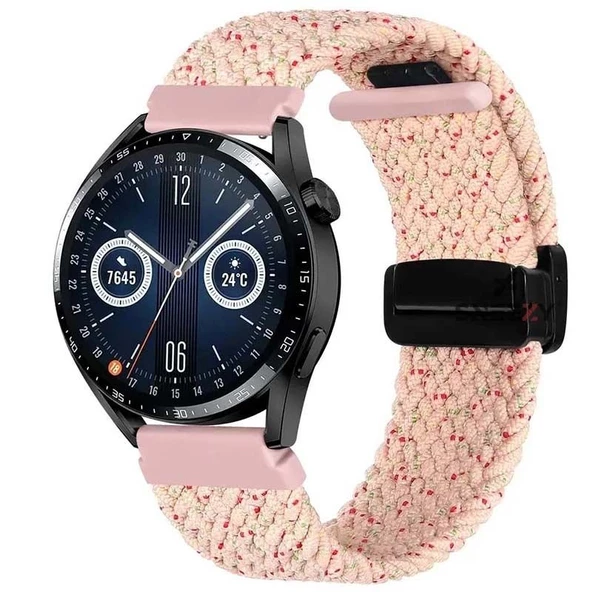 Sneezy Samsung Galaxy Watch 6 – Classic 40-43-44-47mm  20mm FiberLink Manyetik Tokalı Örgü Kordon  Pudra