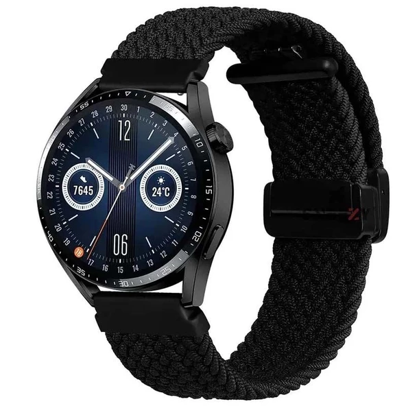 Sneezy Samsung Galaxy Watch 6 – Classic 40-43-44-47mm  20mm FiberLink Manyetik Tokalı Örgü Kordon  Siyah