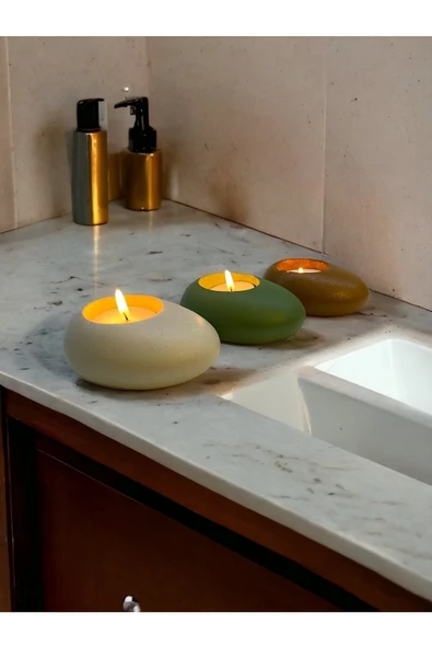 Three Drops Minimal Dekoratif Beton Tealight Mumluk 3'lü Set