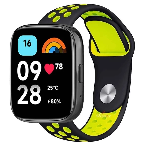 Sneezy Redmi Watch 3 Active Uyumlu FlexAir Supreme Silikon Kordon  Siyah - Yeşil