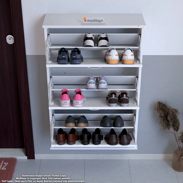 Modilayn VARBİ Asma Kapı Önü 52 x115x26 cm’ lik 3 Düşer Kapak 6 Göz Bölmeli Ayakkabılık - 5