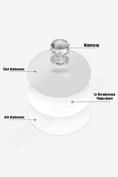 48'lü Güçlü Yapışkanlı Kristal Başlıklı Dolap Çekmece Ayna Klozet Kapağı Tutma Kulpu Mutfak Askısı - 5