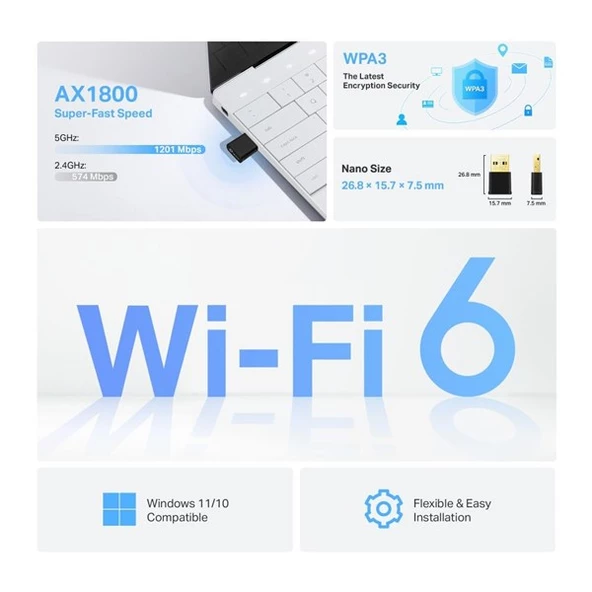 TP-LINK ARCHER TX20U NANO AX1800 Wi-Fi 6 Kablosuz USB Adaptör - 2