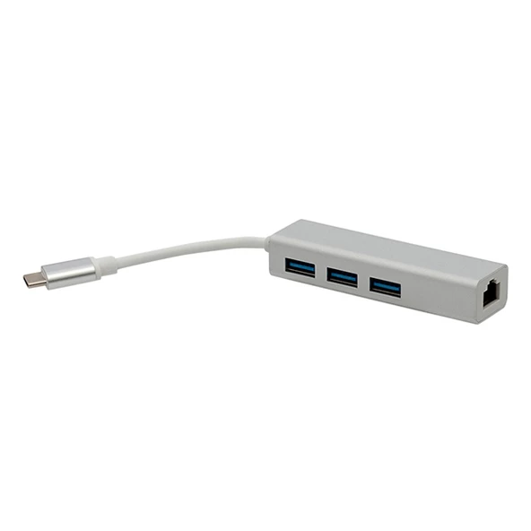 POWERMASTER PM-18229 USB TYPE-C 3.0 3 PORT HUB + GIGABIT ETHERNET ADAPTÖR