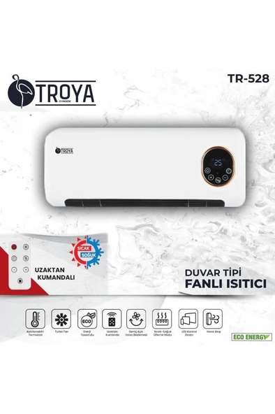 Troya Duvar Tipi Fanlı Isıtıcı Kumandalı 2000 Wat Sıcak/Soğuk-T528 - 2