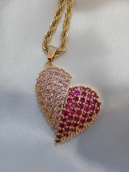 Altın Kaplama Çelik Pembe Kalpli Kolye