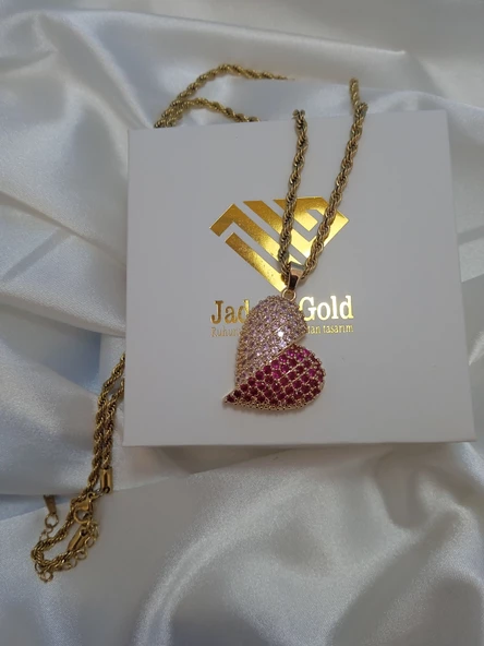 Altın Kaplama Çelik Pembe Kalpli Kolye - 3