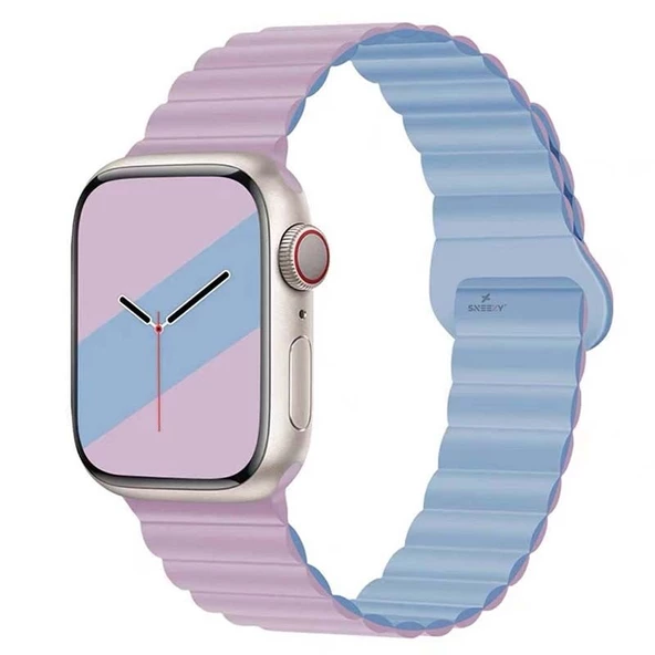 Apple Watch 38mm 40mm 41mm Seri 3 4 5 6 7 8 Se Uyumlu Harmony Duo Magnetik Silikon Kordon  Lila