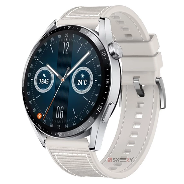 Huawei Watch GT3 Elite-Active 46mm-GT3 Pro-GT3 Se 22mm Uyumlu Dikiş Desenli Dokuma Silikon Kordon  Starlight