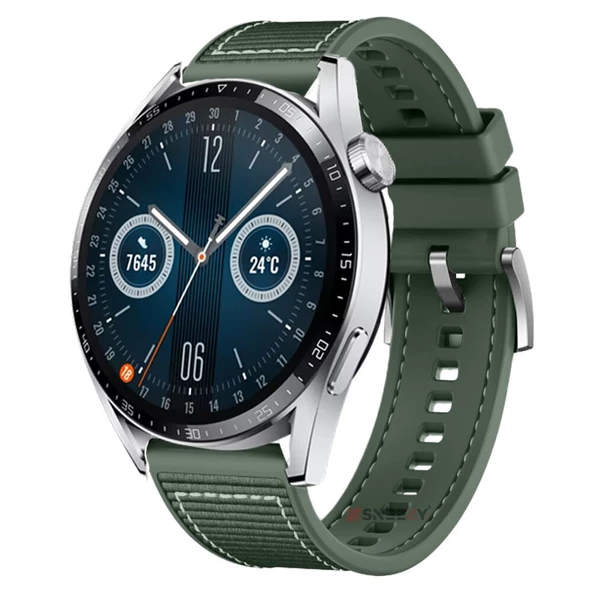 Huawei Watch GT3 Elite-Active 46mm-GT3 Pro-GT3 Se 22mm Uyumlu Dikiş Desenli Dokuma Silikon Kordon  Haki