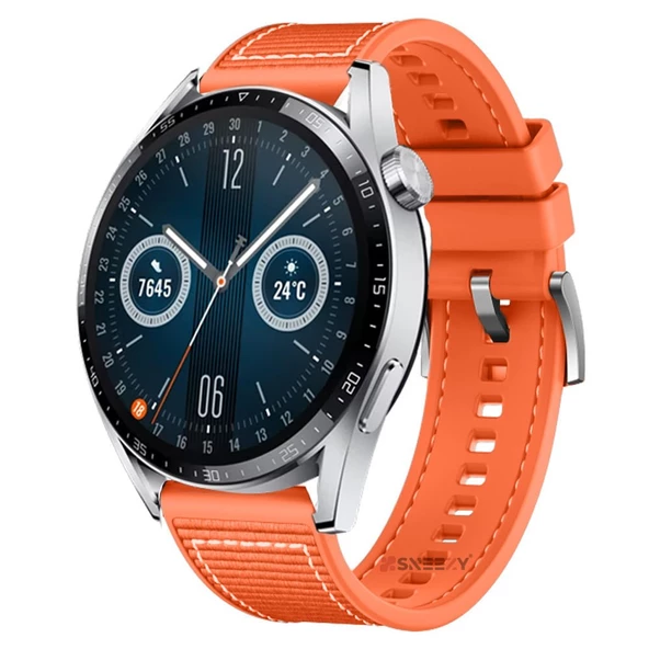 Huawei Watch GT3 Elite-Active 46mm-GT3 Pro-GT3 Se 22mm Uyumlu Dikiş Desenli Dokuma Silikon Kordon  Turuncu