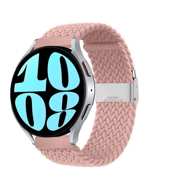 Sneezy Huawei Watch GT 3 Elegant Active 42mm Uyumlu 20mm Metal Klips Solo Fiberlink Örgü Kordon  Pembe