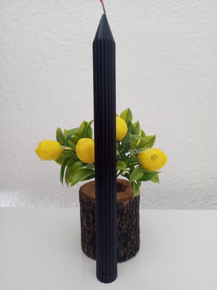 qosrix 4'lü Siyah Şamdan Soya Mumu 1. Kalite Soya Doğal Vanilya Kokulu Uzun Çubuk Konik Mum Dekoratif - 3