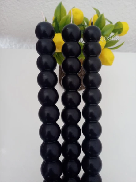 qosrix 3'lü Siyah Boncuk Şamdan Soya Mumu Doğal Kokulu Uzun Çubuk Konik Geometrik Şekil Mum Dekoratif - Resim 2