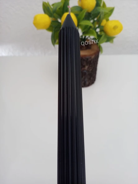 qosrix Siyah Şamdan Soya Mumu 1. Kalite Doğal Vanilya Kokulu Uzun Çubuk Konik Mum Dekoratif 1 Adet - Resim 3