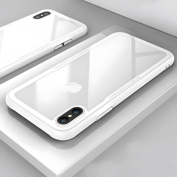 iPhone XS Max 6.5 Kılıf Kenarları Silikon Arka Kısım Temperli Cam Craft Kılıf - Resim 4