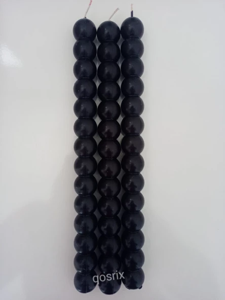 qosrix 3'lü Siyah Boncuk Şamdan Soya Mumu Doğal Kokulu Uzun Çubuk Konik Geometrik Şekil Mum Dekoratif - Resim 3