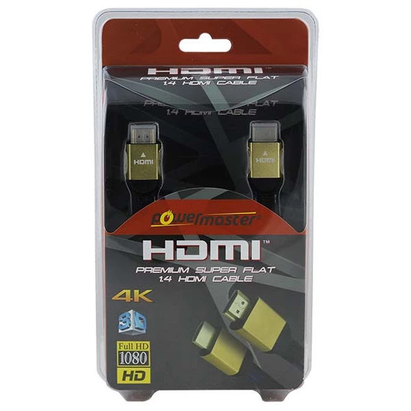 POWERMASTER PM-31349 1.4V 3D 4K UYUMLU 1.5 METRE GOLD YASSI ÖRGÜLÜ HDMI KABLO