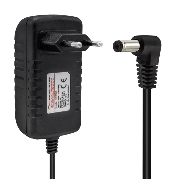 POWERMASTER PM-16736 5 VOLT - 2.5 AMPER 5.5*2.5 MM UÇLU PLASTİK KASA PRİZ TİPİ ADAPTÖR