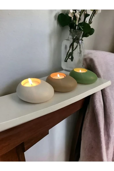 Three Drops Minimal Dekoratif Beton Tealight Mumluk 3'lü Set