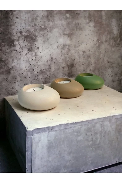 Three Drops Minimal Dekoratif Beton Tealight Mumluk 3'lü Set - 3