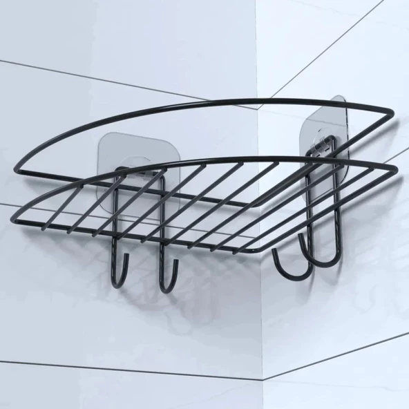 Yapışkanlı Banyo Köşeliği Kancalı Köşe Rafı Duş Şampuanlık Duvar Düzenleyici Organizer Raf - 2