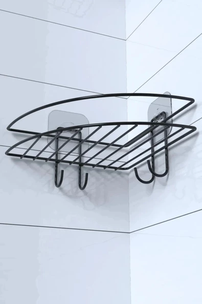 Yapışkanlı Banyo Köşeliği Kancalı Köşe Rafı Duş Şampuanlık Duvar Düzenleyici Organizer Raf - 7
