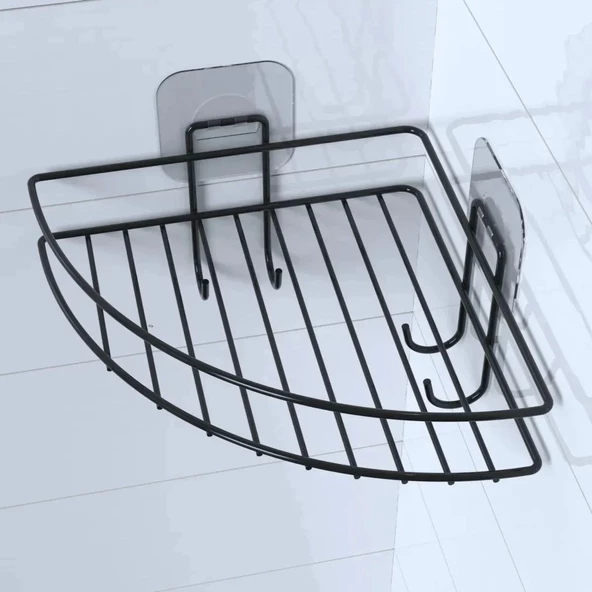 Yapışkanlı Banyo Köşeliği Kancalı Köşe Rafı Duş Şampuanlık Duvar Düzenleyici Organizer Raf - 4