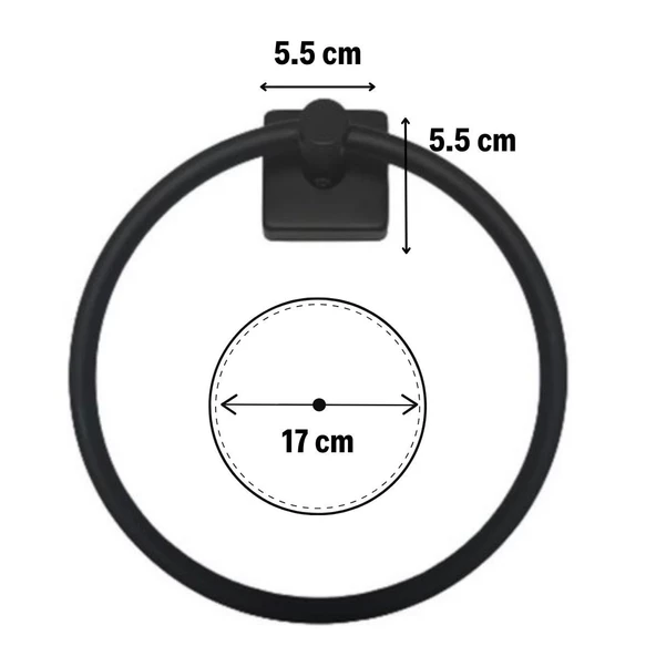 Kendiliğinden Yapışkanlı Siyah Paslanmaz Metal Yuvarlak Havluluk - Resim 6
