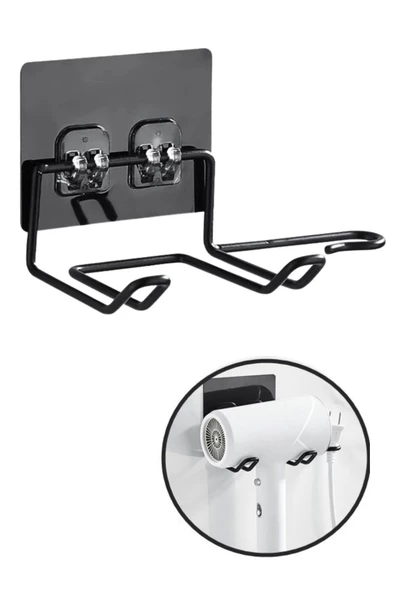 Fön Makine Askısı Siyah Yapışkanlı Fön Makine Tutucu - 5