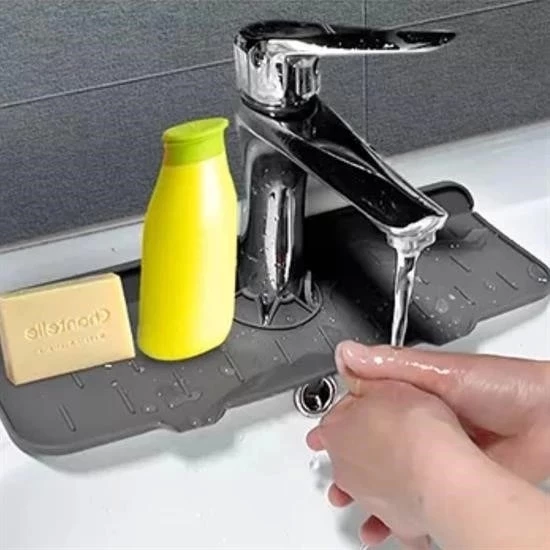 Lavabo İçin Silikon Esnek Mat Musluk Sapı Damlama Tutucu Raf Mutfak Tezgahı Sıçrama Koruma - 6