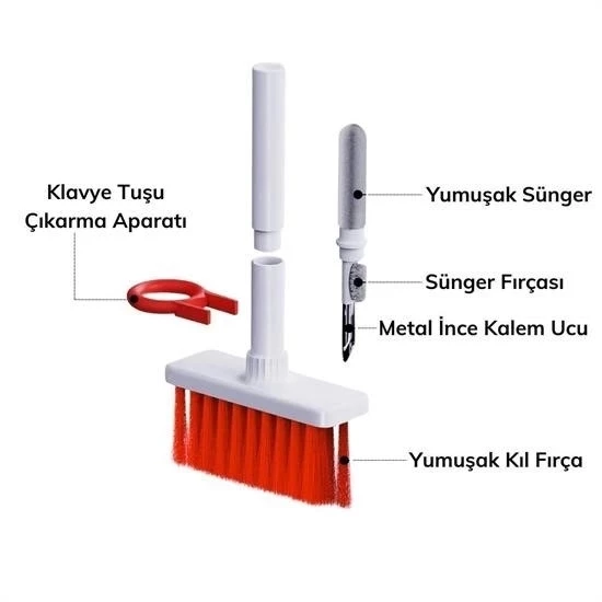 Çok Amaçlı Kırmızı Hassas Fırça Başlıklı  Bilgisayar Laptop Temizleme Fırçası - 3