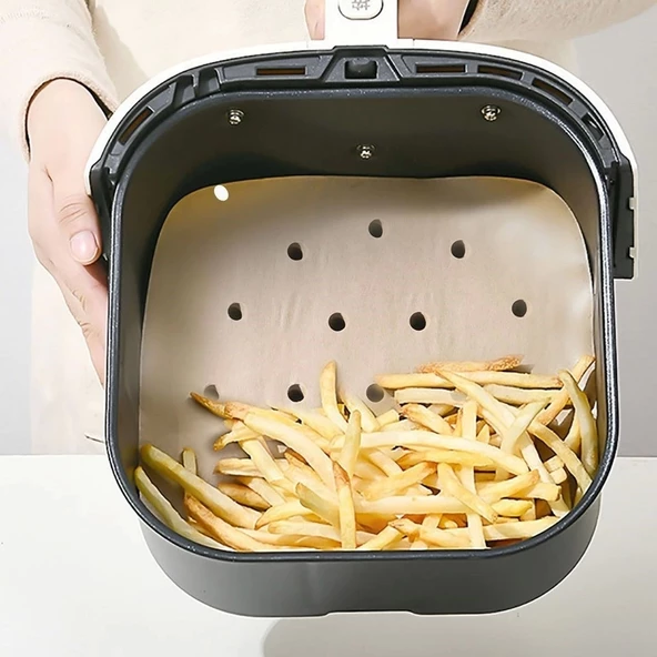 250 Adet Air Fryer Pişirme Kağıdı Tek Kullanımlık Hava Fritöz Yağ Geçirmez Yapışmaz Gıda Pişirme Kağıdı Delikli Kare Mod - 4