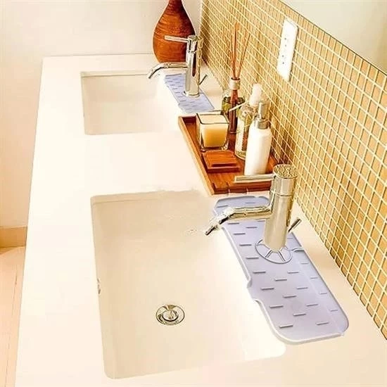 Lavabo İçin Silikon Esnek Mat Musluk Sapı Damlama Tutucu Raf Mutfak Tezgahı Sıçrama Koruma - 2