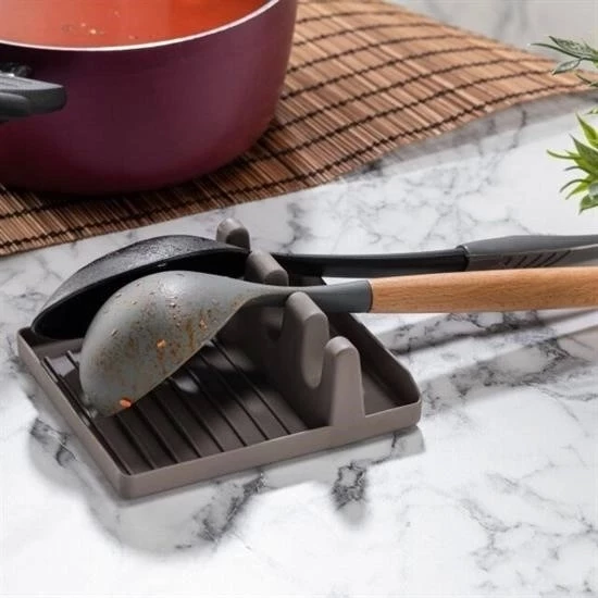 Tencere Kapak Tutuculu Kaşıklıklı Tencere Kapak Standı Pratik Kaşık Kepçe Altlık Düzenleyici - 7