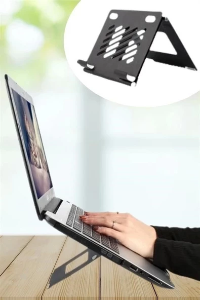 ®  Ayarlanabilir Metal Dizüstü Destek Tabanı Katlanabilir Taşınabilir Laptop Sehpası Standı - 6