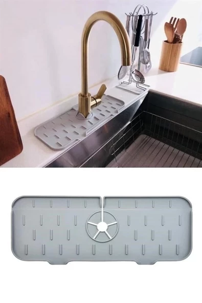 Lavabo İçin Silikon Esnek Mat Musluk Sapı Damlama Tutucu Raf Mutfak Tezgahı Sıçrama Koruma - 7