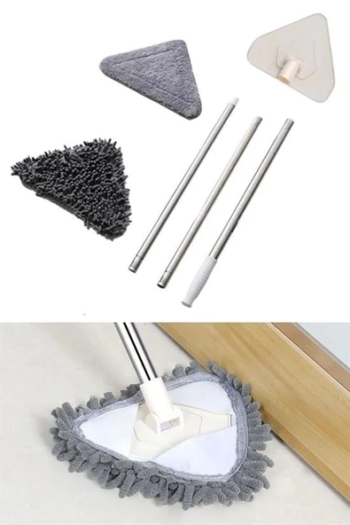 Teleskopik Saplı 150 Cm Üçgen Mop Cam Duvar Tavan Fayans Parke Temizleyici Mop - 8