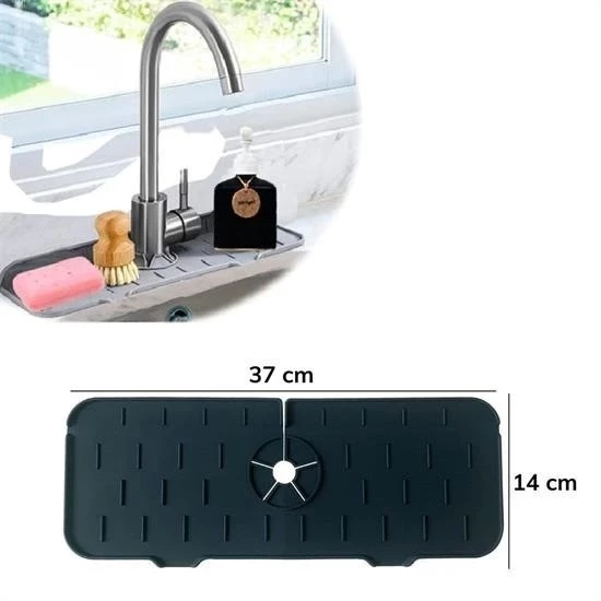 Lavabo İçin Silikon Esnek Mat Musluk Sapı Damlama Tutucu Raf Mutfak Tezgahı Sıçrama Koruma - 3