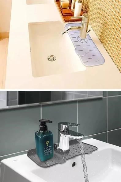 Lavabo İçin Silikon Esnek Mat Musluk Sapı Damlama Tutucu Raf Mutfak Tezgahı Sıçrama Koruma - 8