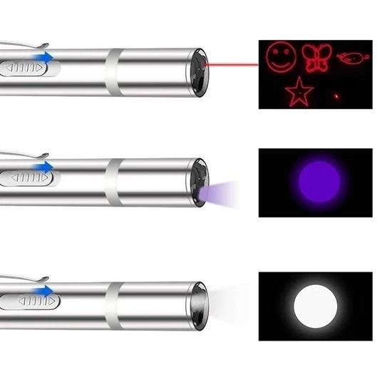 Usb İle Şarj Edilebilen 3ın 1 Kırmızı Işık +beyaz Led Meşale Işık + Uv El Feneri Kedi Lazeri - 2