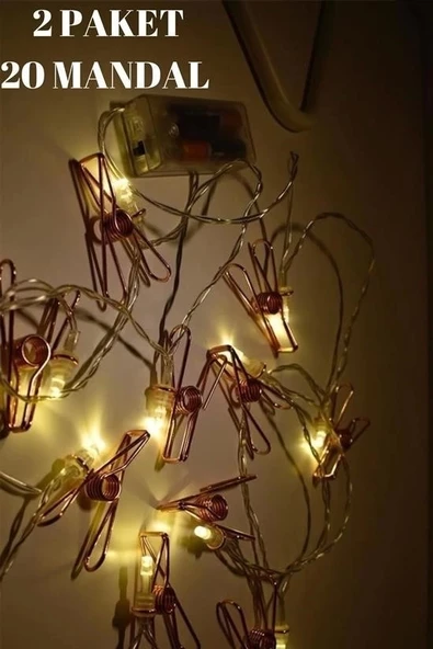 Bakır Renkli Led Işıklı Fotoğraf Asma Işık Süsleme Mandalları - 6
